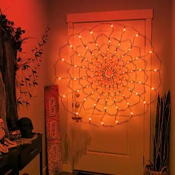 Светодиодная гирлянда «паутина» с 8 режимами регулировки яркости и таймером дистанционного управления, 70 светодиодных сетчатых атмосферных ламп, водонепроницаемая для декора на Хэллоуин