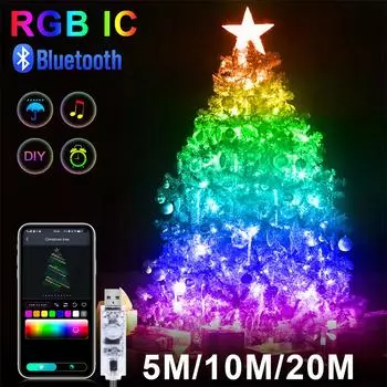 Светодиодная гирлянда RGB Smart Bluetooth USB Music LED Fairy Lights WS2812B для рождественской вечеринки, дня рождения, гирлянды для декора, гирлянды 5M