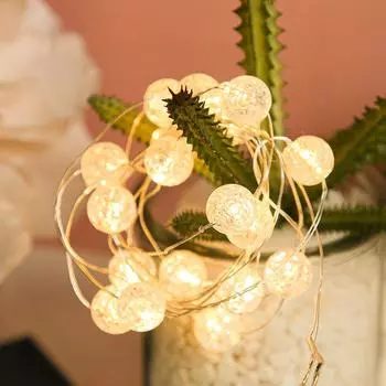 Светодиодная гирлянда с шариками на батарейках, гирлянда из трещин, уличная гирлянда для сада, свадьбы, Рождества, Нового года, вечеринки, украшения 1M 10LEDs