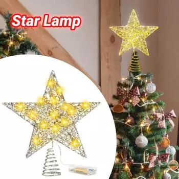 Светодиодная гирлянда Свет Медная проволока Плетение Звезды Огни Рождественская елка Верхнее украшение Струнные огни Новогодняя свадебная вечеринка Сказочные огни золотой