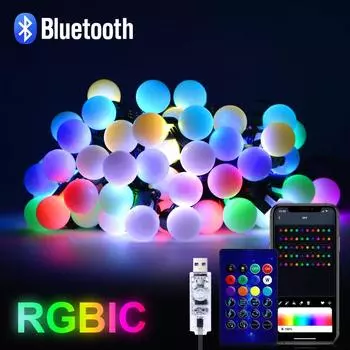Светодиодная гирлянда USB Bluetooth, цветная, 10 м, 50 лампочек, гирлянда, рождественская гирлянда для спальни, сада, декора, светодиодная гирлянда 5M 50 bulbs синий