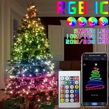 Светодиодная гирлянда WS2812B RGB 20 м 10 м 5 м DIY Smart IC APP Bluetooth Remote Fairy Lights Dreamcolor Garden Party Christmas Wedding Decor