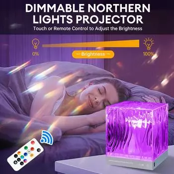 Светодиодная хрустальная лампа Aurora Northern Light Projector Night Light с дистанционным таймером 17 цветов Water Ripple Lamp для спальни