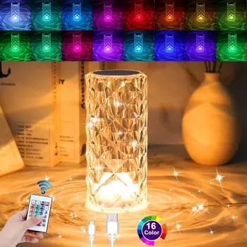 Светодиодная хрустальная настольная лампа Rose Light Projector прикроватный атмосферный светильник 3/16 цветов сенсорный регулируемый романтический бриллиантовый ночник