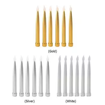 Светодиодная имитация свечи-лампы на батарейках для украшения дня рождения 6Pcs золотой