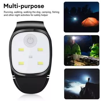Светодиодная клипса-лампа 4 режима освещения Беговая клипса-лампа Предупреждение о безопасности для бега трусцой Ночная ходьба для рыбалки Пеший туризм USB-зарядка чёрный