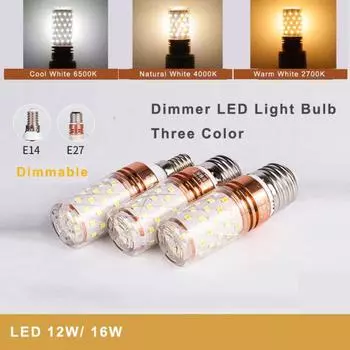 Светодиодная кукурузная лампа, трехцветный светильник E27 E14, маленький винт 12 Вт, 14 Вт, 16 Вт, 18 Вт, кукурузная лампа-свеча, бытовая люстра E27 12W белый