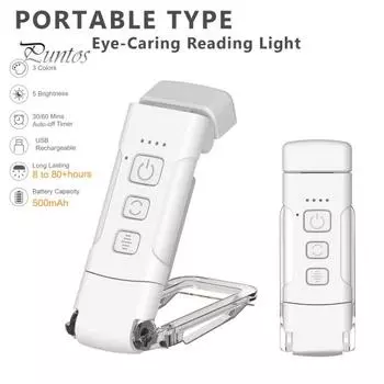 Светодиодная лампа для чтения книг с 3 цветовыми температурами и регулировкой яркости, удобная для глаз, не мерцающая, супер яркая, перезаряжаемая через USB, зажимная лампа белый