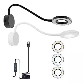 Светодиодная лампа для чтения мощностью 5 Вт, яркостью 10 и 3 цветами, с регулировкой яркости, питанием от USB, для чтения, макияжа, встреч, веб-камеры чёрный