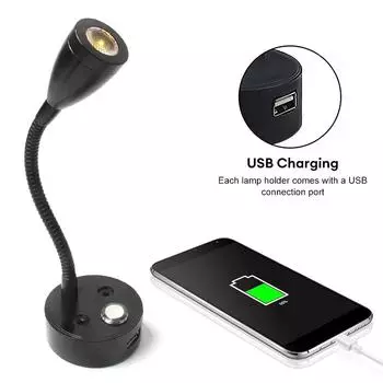 Светодиодная лампа для чтения RV DC10-30V Smart Touch с регулируемой яркостью, гибкая настенная лампа на гибкой стойке для каюты яхты на колесах с портом USB для зарядки серебряный