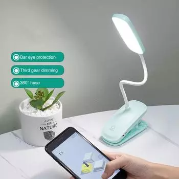 Светодиодная лампа для чтения с регулируемой яркостью, защитой глаз, гибким шлангом, высокой яркостью, без мерцания, перезаряжаемая, зажимного типа, светодиодная ночная лампа белый