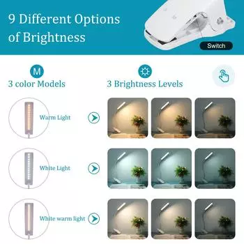 Светодиодная лампа для чтения с USB-зарядкой и клипсой, 24 светодиода, гибкая шейная зажимная настольная лампа, сенсорная настольная лампа для учебы в постели чёрный