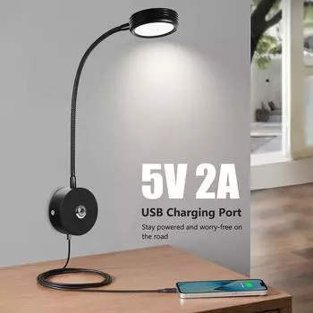 Светодиодная лампа для чтения в автофургоне, DC12-24 В, регулируемая яркость, 3 цветовых режима, гибкий настенный светильник с гусиной шеей, зарядное устройство USB для автофургона, лодки, кемпера, фургона, прикроватная тумбочка