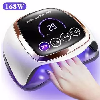 Светодиодная лампа для сушки ногтей, маникюрная лампа с функцией памяти, ЖК-дисплей, 168 Вт, профессиональная светодиодная лампа для ногтей, инструменты для салона дизайна ногтей US чёрный