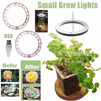Светодиодная лампа для выращивания растений, полноспектральная кольцевая лампа USB для комнатных растений, акриловая подставка Single head розовый