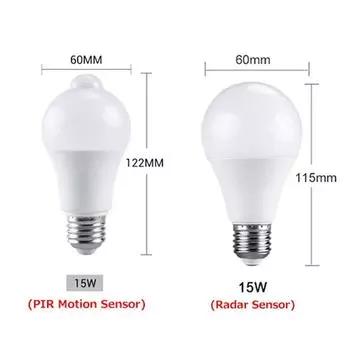 Светодиодная лампа E27 15 Вт с датчиком движения, светодиодная лампа E27, интеллектуальный датчик, ночник для крыльца, лестницы, прихожей, гаража E27 15W Cold White