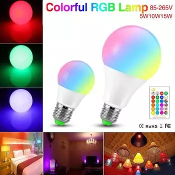 Светодиодная лампа E27 B22 RGB светодиодная лампа 15 Вт 10 Вт 5 Вт RGBW с регулируемой яркостью ампулы светодиодные умные фонари для украшения дома к празднику с дистанционным управлением E27 5W RGB