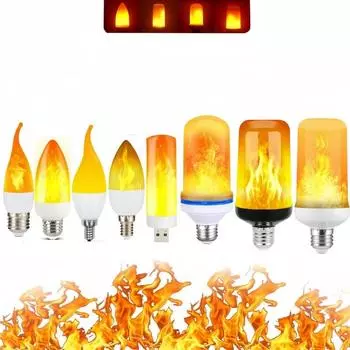 Светодиодная лампа E27 Flame Bulb Fire 4 модели, светодиодный светильник с динамическим эффектом пламени 220 В для домашнего освещения