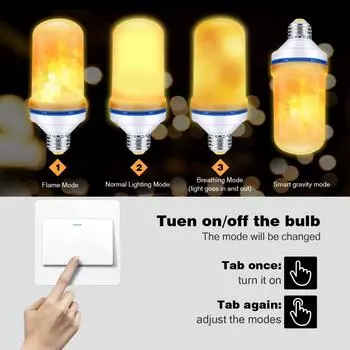 Светодиодная лампа Flame Lamp Fire Lamp Кукурузная лампа мерцающая светодиодная лампа Динамический эффект пламени E27 для домашнего освещения атмосферный свет yellow