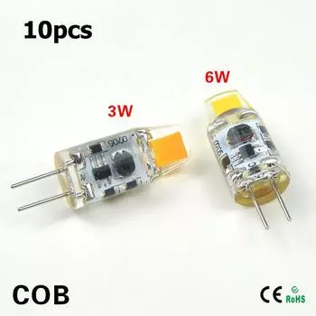Светодиодная лампа G4 3 Вт 6 Вт, переменный/постоянный ток 12 В, светодиодная лампа COB, прожектор, люстра, замена галогенных ламп, белый/теплый белый