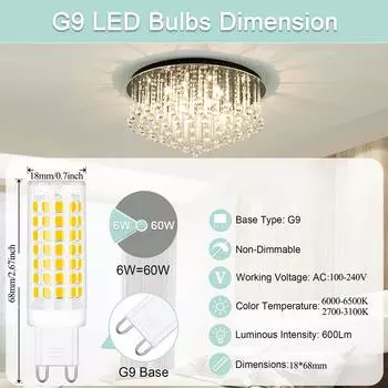 Светодиодная лампа G9 100-240 В 6 Вт Керамическая светодиодная лампа SMD2835 Точечный светильник Заменяет галогенную лампу G9 Галогеновая эквивалентная люстра Освещение теплый белый