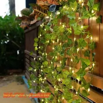 Светодиодная лампа из ротанга с имитацией зеленых листьев - декоративный настенный садовый светильник с плющом теплый белый