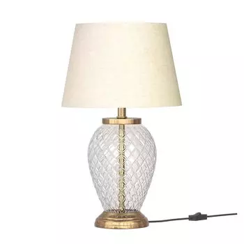 Светодиодная лампа из стекла с алмазной огранкой, лампа накаливания, КЛЛ, умные лампы, настольная лампа, латунь, античная отделка, высота 19 дюймов, абажур кремового цвета 12 дюймов, в упаковке 1 шт.