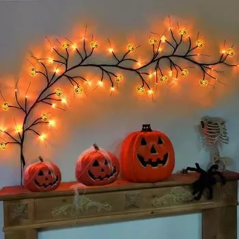 Светодиодная лампа из веточки ивы с несколькими режимами освещения, водонепроницаемая гирлянда с летучими мышами на батарейках, украшение на Хэллоуин фиолетовый