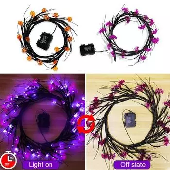 Светодиодная лампа из веточки ивы с несколькими режимами освещения, водонепроницаемая гирлянда с летучими мышами на батарейках, украшение на Хэллоуин фиолетовый