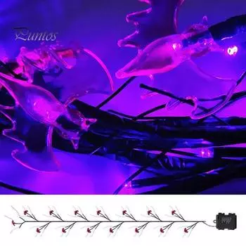 Светодиодная лампа из веточки ивы с несколькими режимами освещения, водонепроницаемая гирлянда с летучими мышами на батарейках, украшение на Хэллоуин оранжевый