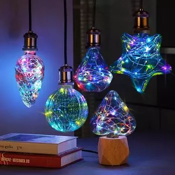 Светодиодная лампа Эдисона E27 85 В-265 В RGB освещение медная проволока лампа домашний декор праздник ночник лампа