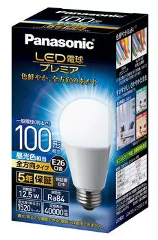 Светодиодная лампа Panasonic, диаметр цоколя, лампа Premier Light Bulb 100, тип: эквивалент дневного света, общее освещение, всенаправленное, 1, совместимо с герметичными приборами