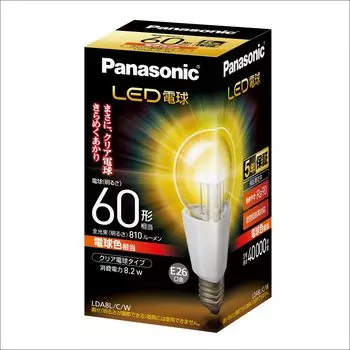 Светодиодная лампа Panasonic E26, тип лампы 60, цвет эквивалента лампы, общий прозрачный тип, цоколь LDA8LCW, эквивалент, (8.2 Вт), лампочка,