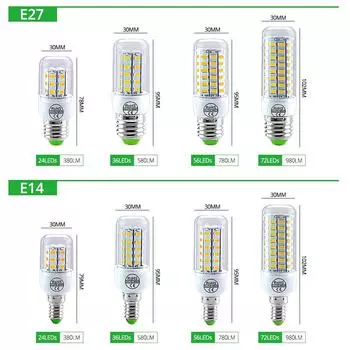 Светодиодная лампа переменного тока 220 В E27 E14 LED SMD 5730 Corn Bulb 24 36 56 72 светодиода Lamparas Chandelie для дома Ampoule LED Replacement Spotlight 24 LEDs