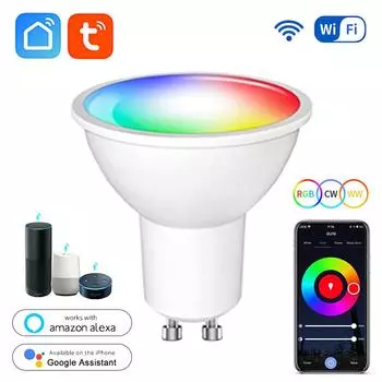 Светодиодная лампа RGB GU10 220 В 110 В TUYA Smart WiFi Lamp 5 Вт 7 Вт 9 Вт с регулировкой яркости Голосовое приложение Alexa Google Home Echo Lamps Лампы Yes&220V