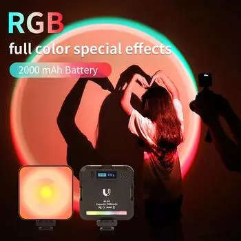 Светодиодная лампа RGB Sunset Lamp, перезаряжаемая, 2000 мАч, заполняющая лампа для камеры смартфона GoPro Tiktok, видео, фотосъемки, небольшой светильник чёрный