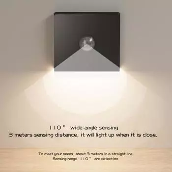 Светодиодная лампа с датчиком человеческого тела, широкоугольный датчик 110 градусов, мягкое свечение, простая установка, ночник с интеллектуальным датчиком движения белый