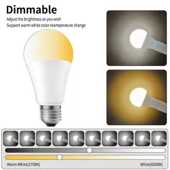 Светодиодная лампа с дистанционным управлением RF 2.4G AC 86-265 В 12 Вт E27, регулируемая цветовая температура, лампа 2700-6500 К, с регулировкой яркости, энергосбережением