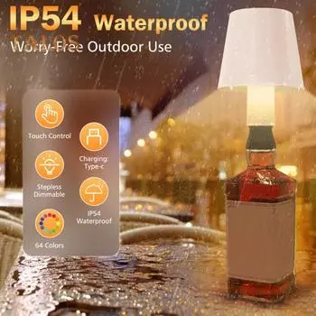 Светодиодная лампа с регулируемой яркостью для бутылки вина, RGB-подсветка, сенсорное управление, водонепроницаемая, с изменением цвета, перезаряжаемая беспроводная лампа для бутылки, прикроватный светильник, декор белый