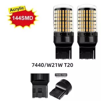 Светодиодная лампа T20 7440/W21W 144SMD – 12 В, желтая/белая/красная – высокая яркость, акрил, универсальная, подходит для поворотников, стоп-сигналов 7440, 2-Pack жёлтый
