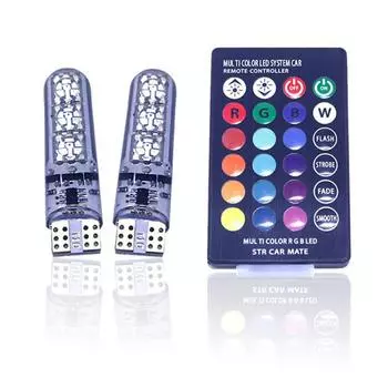 Светодиодная лампа W5w RGB 12SMD COB Canbus контроллер вспышка/стробоскоп чтение клиновидный свет габаритные огни 194 168 автомобиль с пультом дистанционного управления