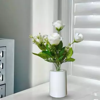 Светодиодная лампа в виде цветка розы – Белый искусственный букет, ночник для романтического декора спальни, свадебное украшение, подарок на годовщину, домашняя экспозиция