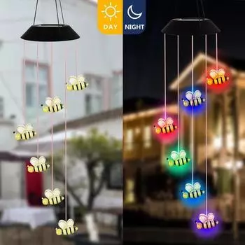 Светодиодная лампа Wind Chimes, милые пчелки, гирлянда, праздничный светодиодный красочный свет, праздничная атмосфера, украшение сада, подвесные светильники