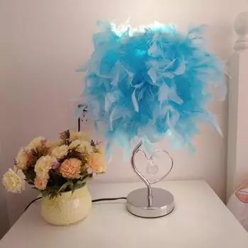 Светодиодная лампа Yousheng Feather Night Table Lamp с подвесным устойчивым основанием, мягкий свет, кнопочный выключатель, романтический декор для спальни EU небесно-голубой