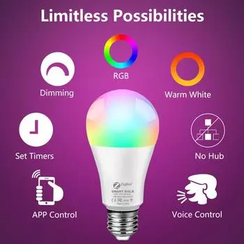 Светодиодная лампа Zigbee 18 Вт 15 Вт 12 Вт 220 В RGB+CW+WW E27 Tuya Smart Home Led Lamp работает с приложением Smartthings Alexa Hub Google Home