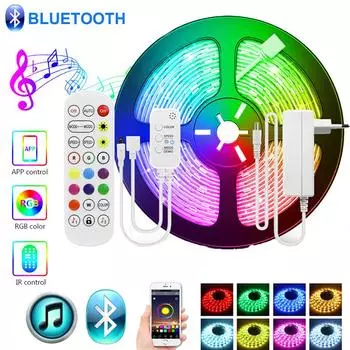 Светодиодная лента 5050 Bluetooth Smart Светодиодная лента Музыка RGB Диодная лента DC 12 В Ambilight Неоновая лампа для вечеринки в комнате Рождественский декор с вилкой европейского стандарта 1M-EU Plug
