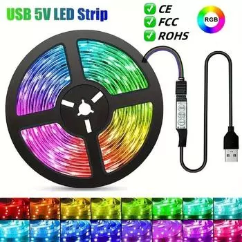 Светодиодная лента 5050RGB с USB-управлением для подсветки телевизора - самоклеящаяся, низкое напряжение 5 В 1 meter, 12 lights/meter