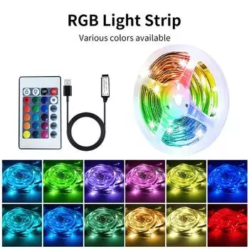 Светодиодная лента 5 В USB RGB с ИК-пультом дистанционного управления 24 кнопки 2 м 3 м 5 м 10 м 15 м гибкая диодная лента для подсветки телевизора декор комнаты 2m