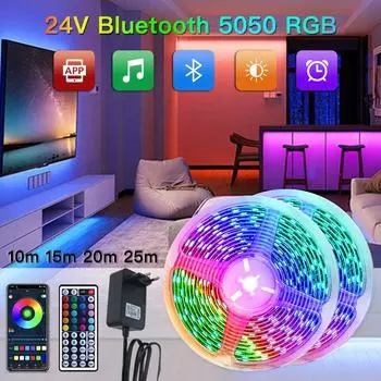 Светодиодная лента Bluetooth RGB светодиодная лента 24 В 5050SMD светодиодная лента 10-25 м диодная лента для декора комнаты подсветка телевизора 3D принтер Strip Only&15m