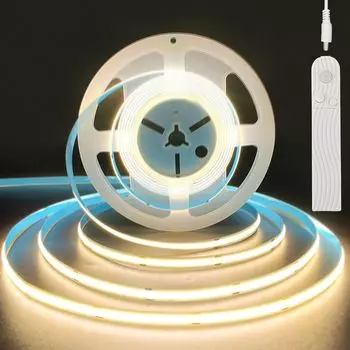 Светодиодная лента Clearhill 5 В COB с датчиком движения, регулируемой задержкой по времени, 2 типа питания, питание от батареек, нет, 1 x 3 м, теплый белый 3000 К, 320, 8 мм